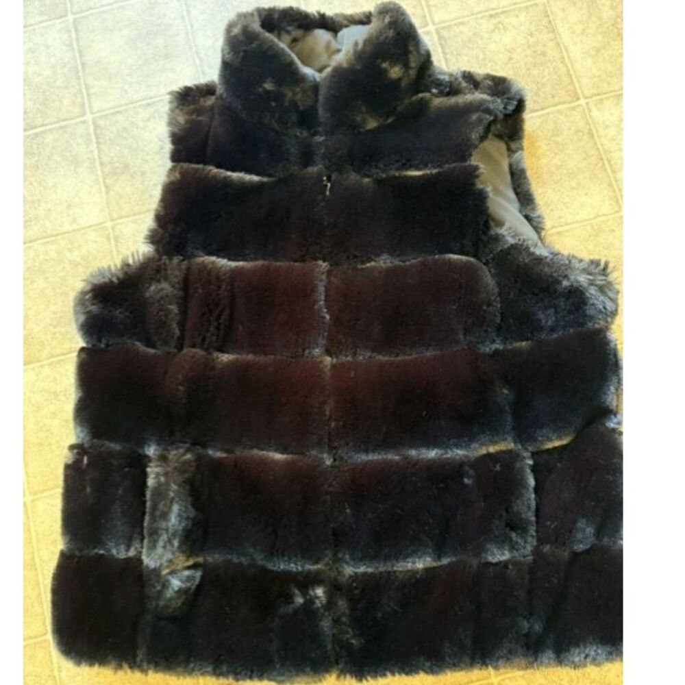 ViaSpiga Reversible Faux Fur Vest Women's XL Brown/Black Zip Front
